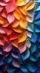 Vibrant Colorful Paper Leaves in Gradient Pattern for Creative Nature Art