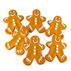 Gingerbread Men: A close-up of six delicious gingerbread men cookies, perfect for holiday baking and festive treats.  