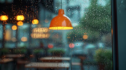 Cozy Cafe Scene with Rainy Window Effect