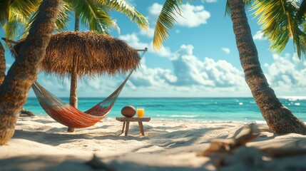 Tropical Hammock by the Ocean Under Palm Trees