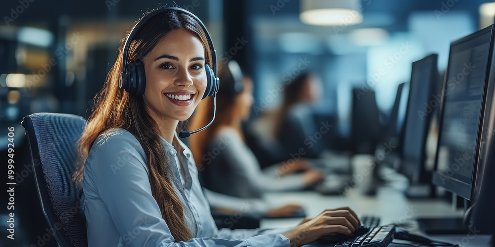 Poster a modern service center with a dedicated team of agents offering personalized support and solutions 