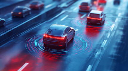 Samochód autonomiczny wyposażony w zaawansowane czujniki oraz technologie detekcji przeszkód. 