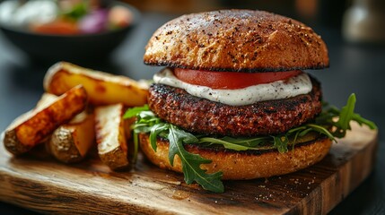 Delicious Gourmet Burger with Fresh Ingredients