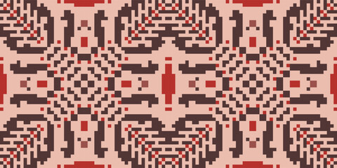 Pixel Geometric Ethnic Ikat Patternfolk Embroidery, Aztec Geometric Ornament Print. Design for Carpet, Wallpaper, Clothing, Wrapping, Fabric