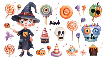 Cartoon halloween monsters set for kids party design