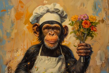 Fototapeta premium monkey cooking cook animal artwork