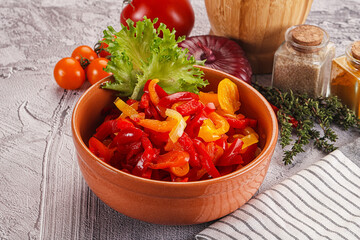 Diced raw bell red and yellow pepper