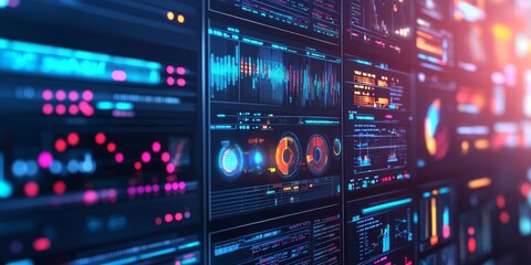 network monitoring tools, alerts and performance metrics being analyzed in a control room, ensuring optimal network performance.