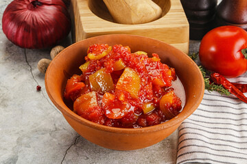 Homemade Lecho with tomato and paprika