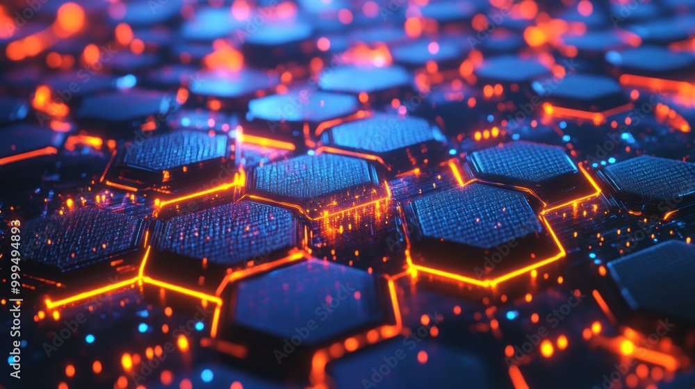 Poster abstract hexagon pattern with neon lights