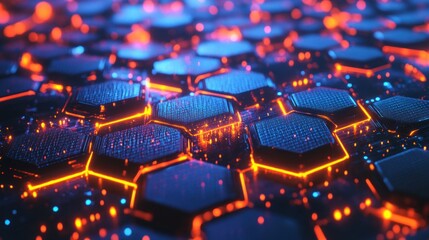 Obraz premium Abstract Hexagon Pattern with Neon Lights