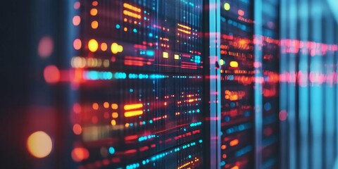 Macro shot of a network server handling IoT data, with high-speed processing and secure storage ensuring seamless IoT operations.