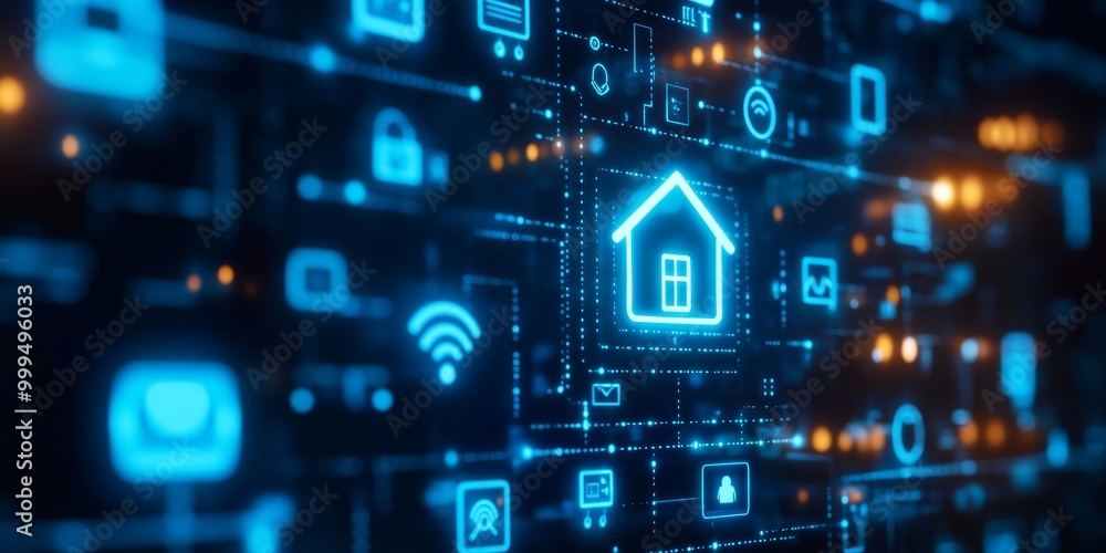 Poster a smart home integration interface, with multiple devices connected in a seamless iot ecosystem, cre