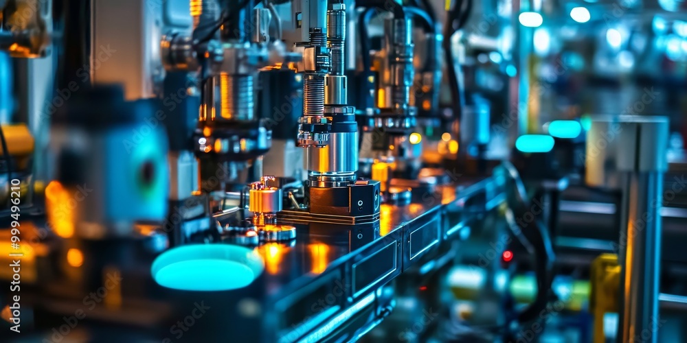 Poster Focused image of an industrial control system with IoT devices integrated for optimal performance and real-time monitoring, improving production efficiency.