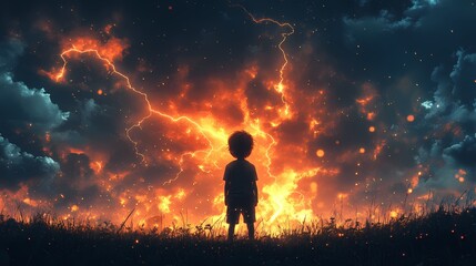 Fototapeta premium Person Standing in Front of Intense Fire at Night