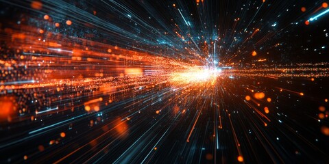 Naklejka premium Detailed view of a DDoS attack simulation, showcasing a network traffic spike and mitigation strategies in progress, highlighting sophisticated cyber defense.