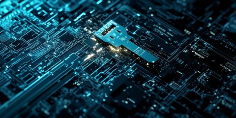 Macro shot of an encryption key generation process on a computer screen, with complex algorithm visualizations securing digital data.