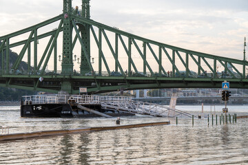 Budapest, Hungary - September 18, 2024: Flooded Danube river.