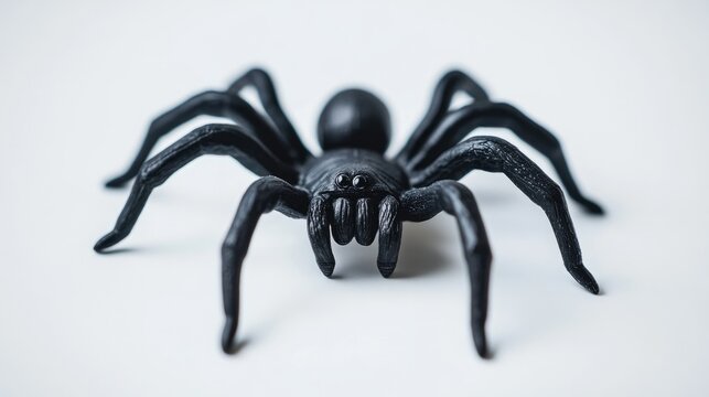 Isolated fake rubber spider toy on a white background