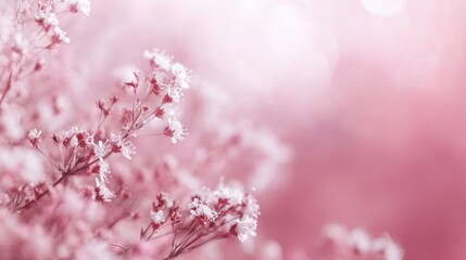 Obraz premium Pink backdrop featuring small white flowers and bokeh effect providing ample copy space