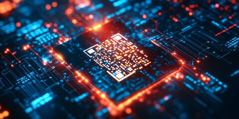 Fototapeta premium Detailed view of a digital ID card, with visible QR code and encryption elements, safeguarding personal information in the digital world.