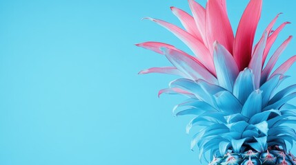 Obraz premium Tropical concept background featuring a blue and pink pineapple against a blue backdrop