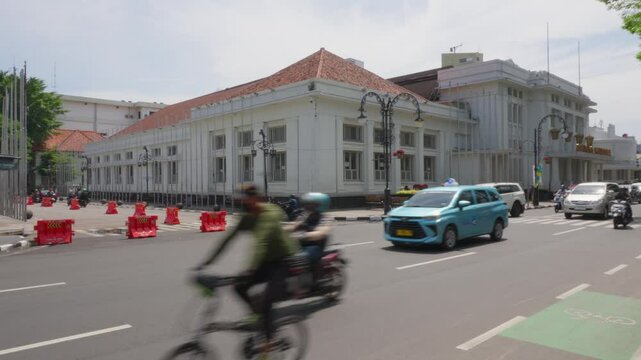 Asia Afrika street scene in the city. Eye angle. Indonesia, Bandung.