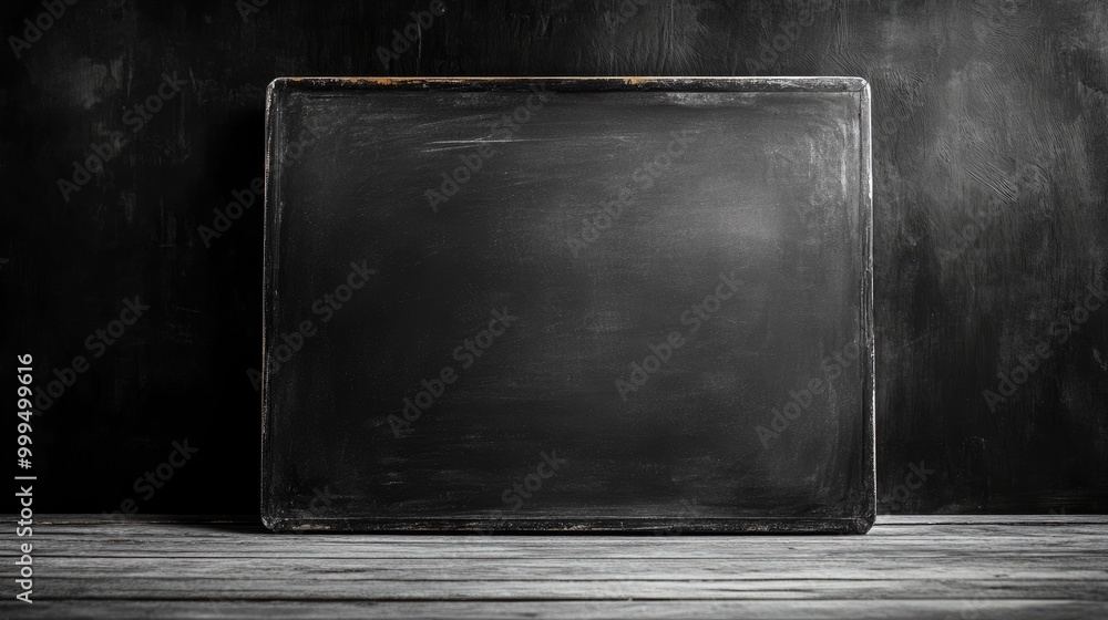 Poster horizontal black board with a dark chalkboard studio background designed for product display in a sh