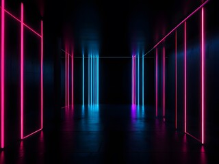 A room with a wall of neon lights.