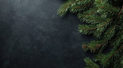 Festive decor featuring pine branches set against a dark slate background