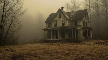 Obraz premium Eerie ghostly appearance of a deserted house