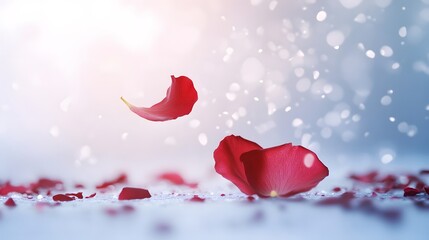 Minimal abstract background with a rose petal gently falling expressing love and connection