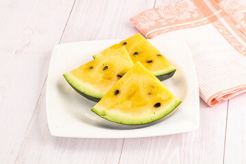 Sweet and juicy yellow watermelon slices
