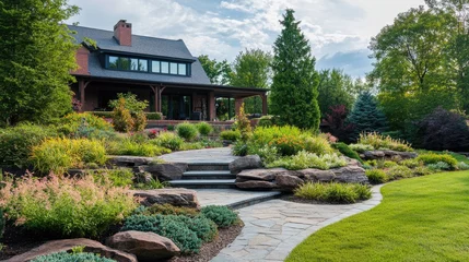 Home garden landscape design featuring beautiful backyard landscaping for a residential property