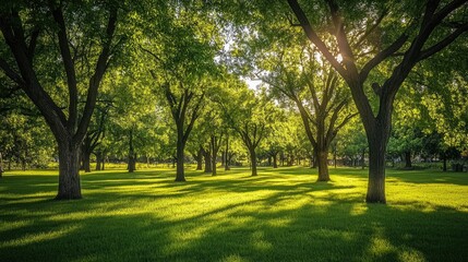 Lush green trees in a public park reflect nature s tranquility featuring a sunny landscape that highlights beautifully maintained lawns and vibrant foliage perfect for outdoor relaxation