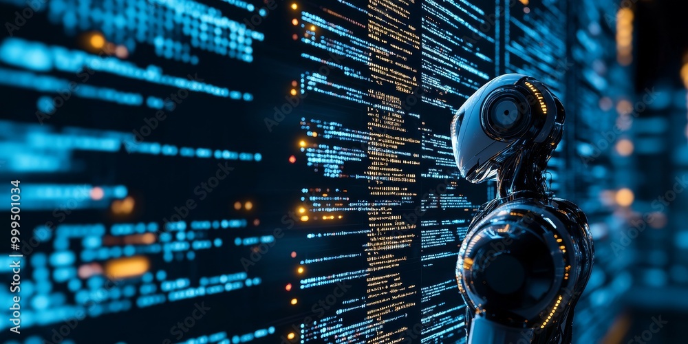 Leinwandbilder a robot's code, displayed in a detailed programming environment with algorithms controlling its precise movements and functions.