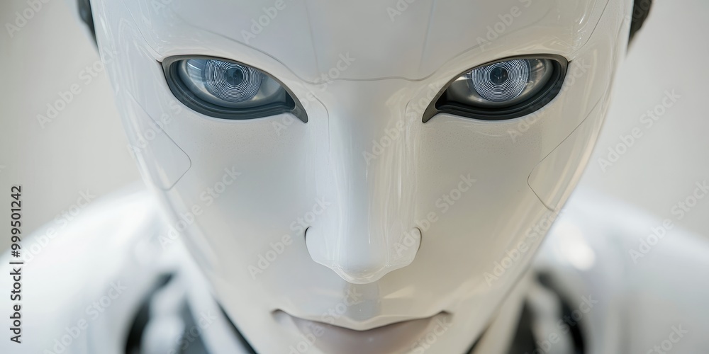 Aufkleber a humanoid robot's face, with lifelike expressions and advanced AI enabling natural human-robot interactions.