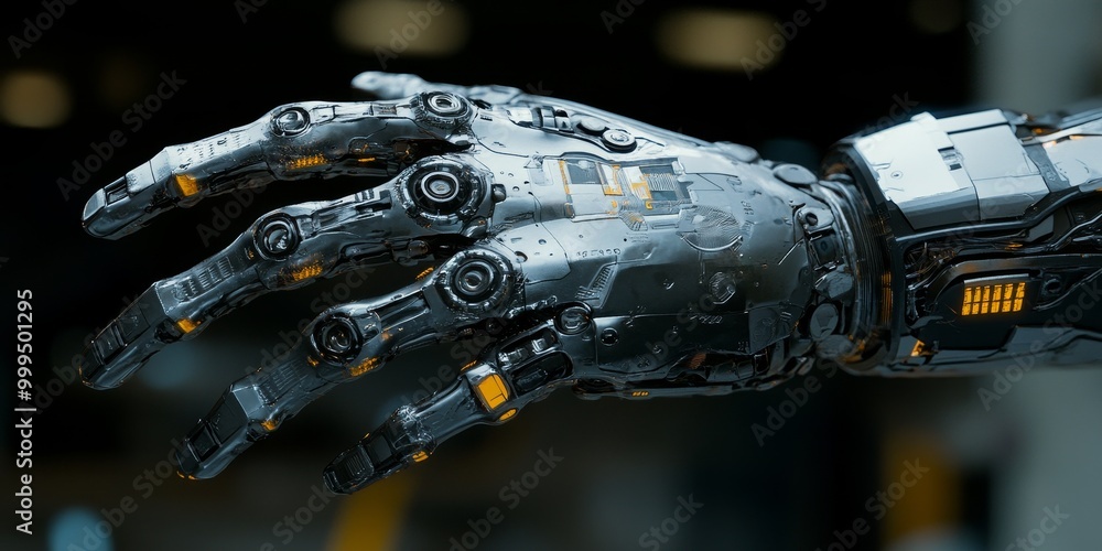 Leinwandbilder macro shot of a humanoid robot's hand, featuring intricate design that mimics human dexterity and pr