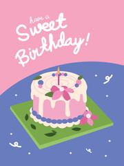 birthday cake with candles flowers