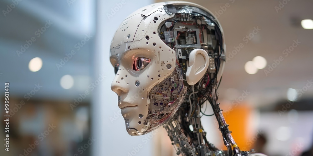 Fototapete a humanoid robot learning from human behavior, as advanced AI algorithms process visual and verbal cues for adaptive learning.