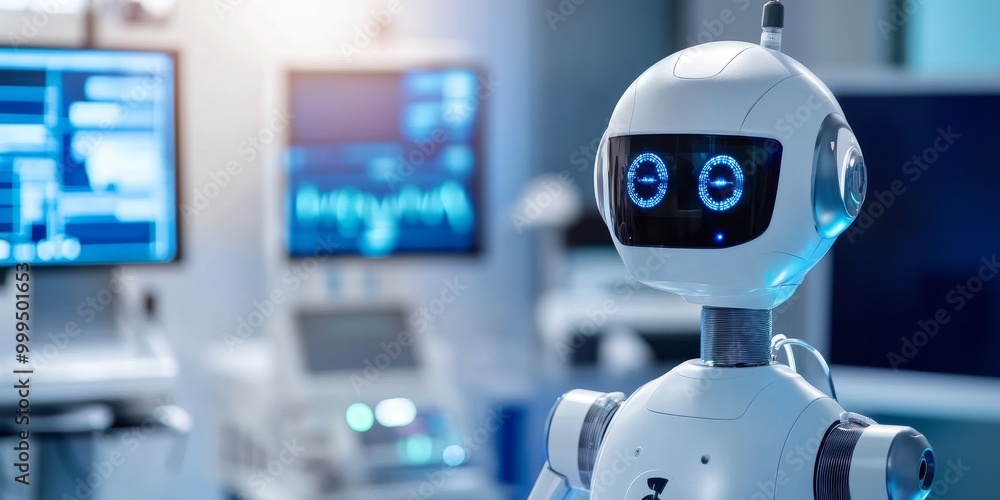 Aufkleber a healthcare robot performing diagnostics, using sensors to gather real-time data for accurate health assessments and reporting.
