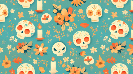 Colorful Pastel Pattern for Day of the Dead Celebration