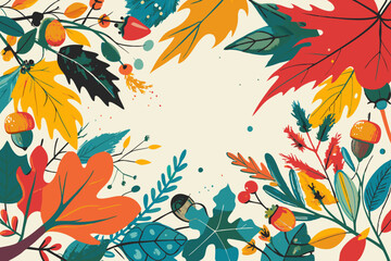 Vibrant Autumn Leaves and Acorns Illustration for Seasonal Design