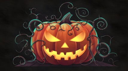 Eerie jack-o-lantern, Halloween pumpkin