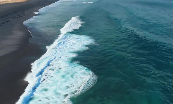 Aerial view of beautiful transparent clear sea waves and splashes of foam