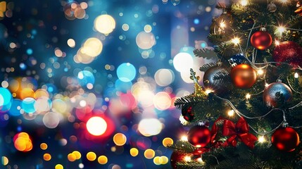 Christmas Tree With Blurry Lights Background