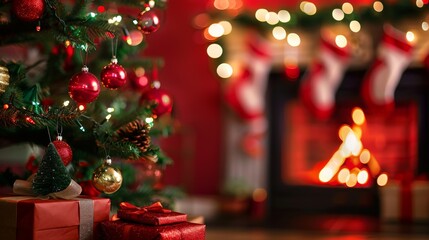 Christmas Tree and Fireplace with Warm Glow