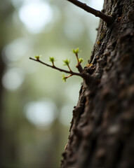 tree trunk with leaves