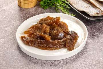 Herring roe snack in the plate