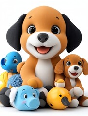 Obraz premium Cute Cartoon Dog Surrounded by Adorable Animal Toys